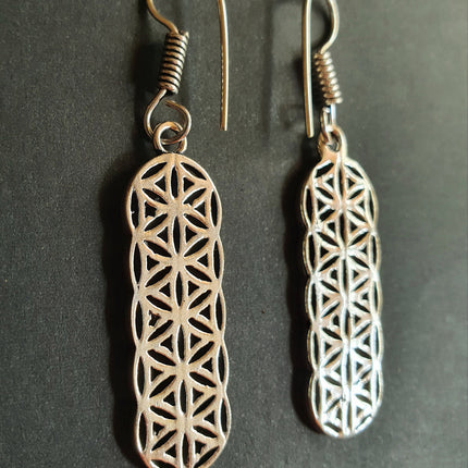 Silver Flower of Life Dangle Earrings / Illuminati / Mandala / Geometric / Rustic / Hippie / Gypsy / Psy / Boho / Bohemian /