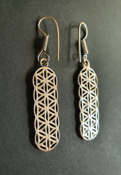 Silver Flower of Life Dangle Earrings / Illuminati / Mandala / Geometric / Rustic / Hippie / Gypsy / Psy / Boho / Bohemian /