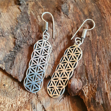 Silver Flower of Life Dangle Earrings / Illuminati / Mandala / Geometric / Rustic / Hippie / Gypsy / Psy / Boho / Bohemian /