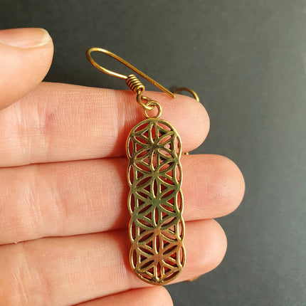 Brass Flower of Life Dangle Earrings / Illuminati / Mandala / Geometric / Rustic / Hippie / Gypsy / Psy / Boho / Bohemian /