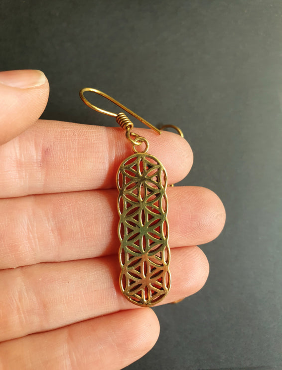 Brass Flower of Life Dangle Earrings / Illuminati / Mandala / Geometric / Rustic / Hippie / Gypsy / Psy / Boho / Bohemian /