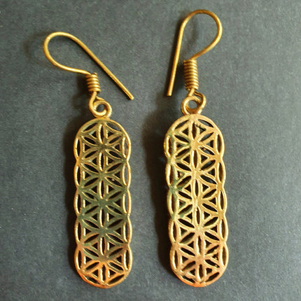 Brass Flower of Life Dangle Earrings / Illuminati / Mandala / Geometric / Rustic / Hippie / Gypsy / Psy / Boho / Bohemian /