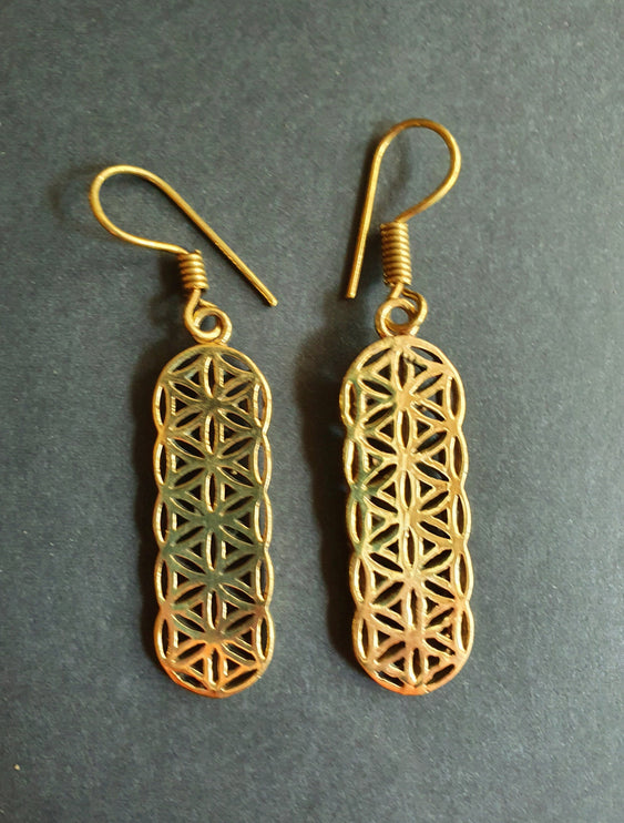 Brass Flower of Life Dangle Earrings / Illuminati / Mandala / Geometric / Rustic / Hippie / Gypsy / Psy / Boho / Bohemian /