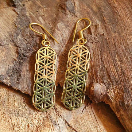 Brass Flower of Life Dangle Earrings / Illuminati / Mandala / Geometric / Rustic / Hippie / Gypsy / Psy / Boho / Bohemian /