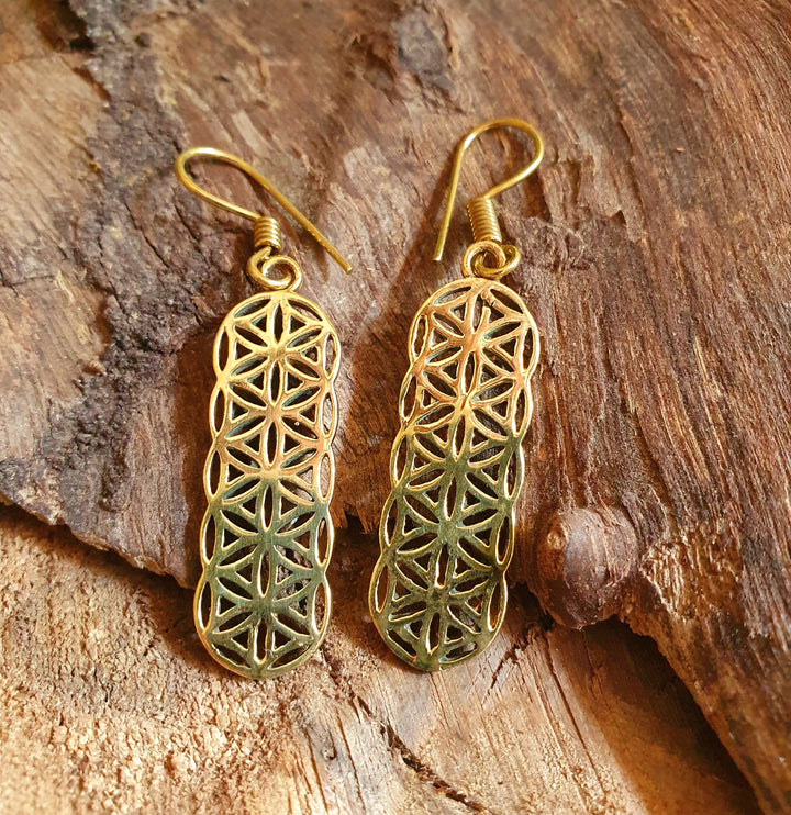 Brass Flower of Life Dangle Earrings / Illuminati / Mandala / Geometric / Rustic / Hippie / Gypsy / Psy / Boho / Bohemian /