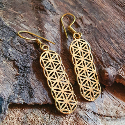 Brass Flower of Life Dangle Earrings / Illuminati / Mandala / Geometric / Rustic / Hippie / Gypsy / Psy / Boho / Bohemian /