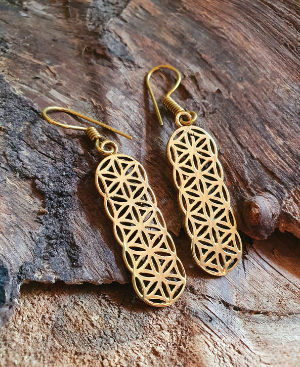 Brass Flower of Life Dangle Earrings / Illuminati / Mandala / Geometric / Rustic / Hippie / Gypsy / Psy / Boho / Bohemian /