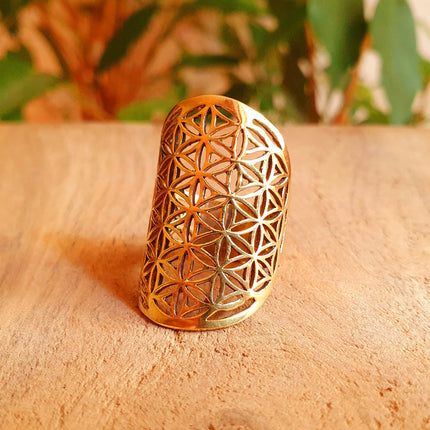 Flower of Life Geometric Mandala Brass Ring / Boho / Ethnic / Rustic / Festival / Tribal / Hippie / Gypsy / Psy / Thumb / Psy