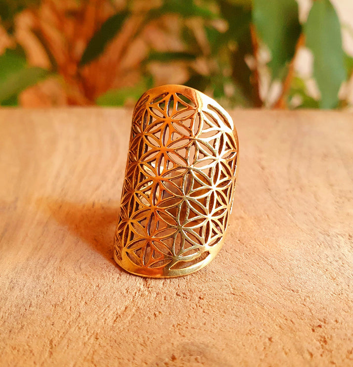 Flower of Life Geometric Mandala Brass Ring / Boho / Ethnic / Rustic / Festival / Tribal / Hippie / Gypsy / Psy / Thumb / Psy