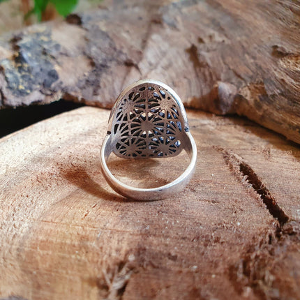 Boho Silver Ring Geometric Stars Mandala / Boho / Ethnic / Rustic / Festival / Tribal / Hippie / Gypsy / Psy / Thumb / Psy