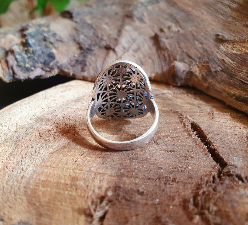 Boho Silver Ring Geometric Stars Mandala / Boho / Ethnic / Rustic / Festival / Tribal / Hippie / Gypsy / Psy / Thumb / Psy