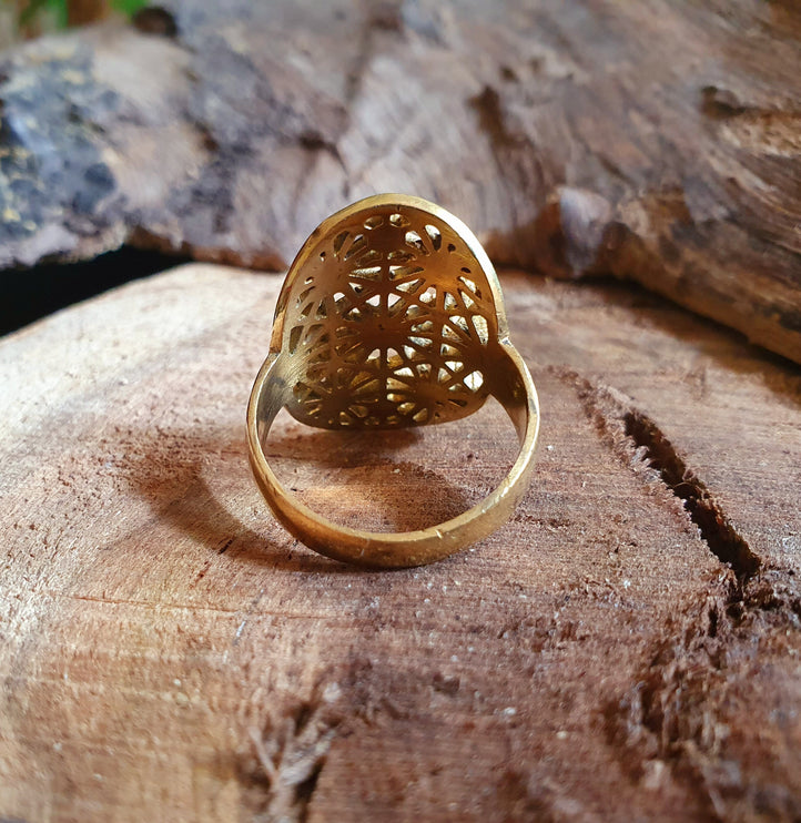 Gold Boho Ring Geometric Stars Mandala Brass / Boho / Ethnic / Rustic / Festival / Tribal / Hippie / Gypsy / Psy / Thumb / Psy