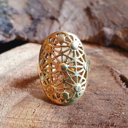 Gold Boho Ring Geometric Stars Mandala Brass / Boho / Ethnic / Rustic / Festival / Tribal / Hippie / Gypsy / Psy / Thumb / Psy