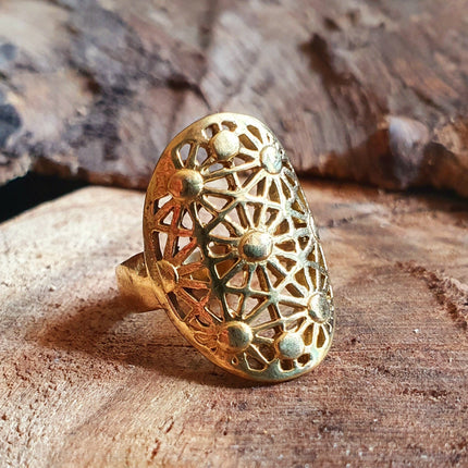 Gold Boho Ring Geometric Stars Mandala Brass / Boho / Ethnic / Rustic / Festival / Tribal / Hippie / Gypsy / Psy / Thumb / Psy