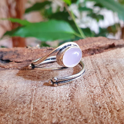 Ethnic style Silver & Rose Quartz Ring / Adjustable / Boho / Bohemian / Psy / Rustic / Tribal / Gypsy / Festival / Healing / Festival