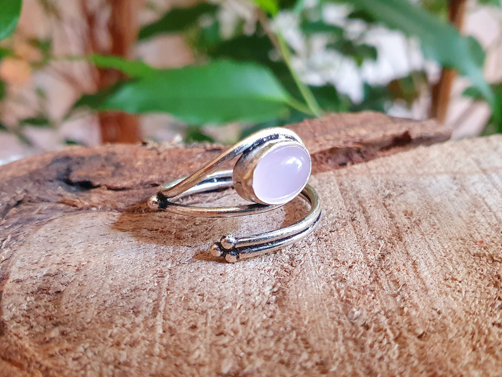 Ethnic style Silver & Rose Quartz Ring / Adjustable / Boho / Bohemian / Psy / Rustic / Tribal / Gypsy / Festival / Healing / Festival