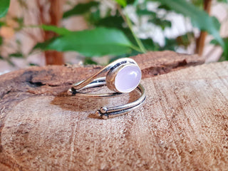 Ethnic style Silver & Rose Quartz Ring / Adjustable / Boho / Bohemian / Psy / Rustic / Tribal / Gypsy / Festival / Healing / Festival