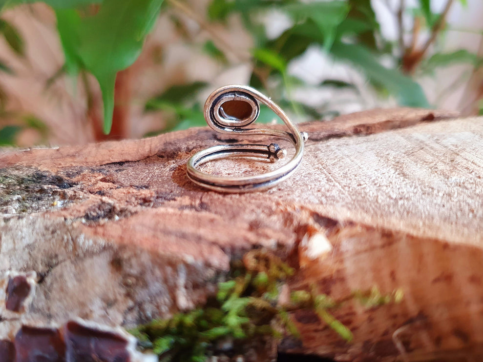 Ethnic style Silver & Tiger Eye Ring / Adjustable / Boho / Bohemian / Psy / Rustic / Tribal / Gypsy / Festival / Healing / Festival