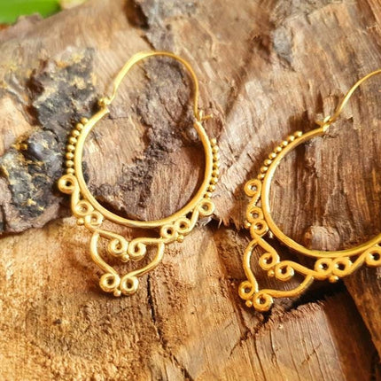 Gypsy Brass Hoop Earrings; Ethnic, Geometric, Rustic, Yoga, Hippie, Gypsy, Pretty, Psy, Boho, Bohemian, Festival