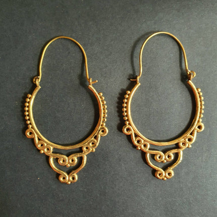 Gypsy Brass Hoop Earrings; Ethnic, Geometric, Rustic, Yoga, Hippie, Gypsy, Pretty, Psy, Boho, Bohemian, Festival