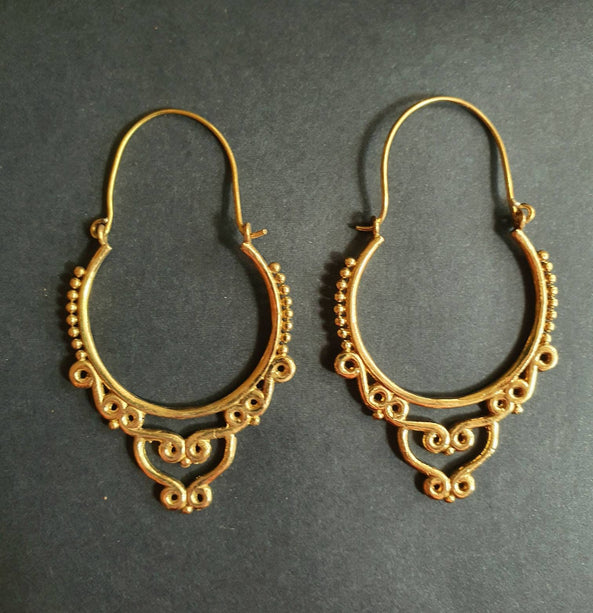 Gypsy Brass Hoop Earrings; Ethnic, Geometric, Rustic, Yoga, Hippie, Gypsy, Pretty, Psy, Boho, Bohemian, Festival