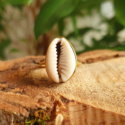 Cowrie Shell Brass Ring / Bohemian / Ethnic / Psy / Rustic / Tribal / Gypsy / Festival / Healing / Festival