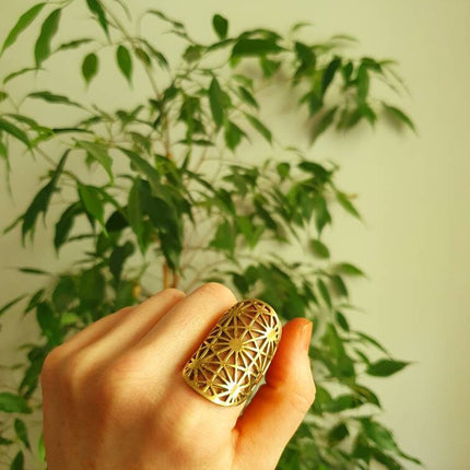 Large Geometric Stars Brass Ring / Boho / Ethnic / Rustic / Festival / Tribal / Hippie / Gypsy / Psy / Thumb / Psy