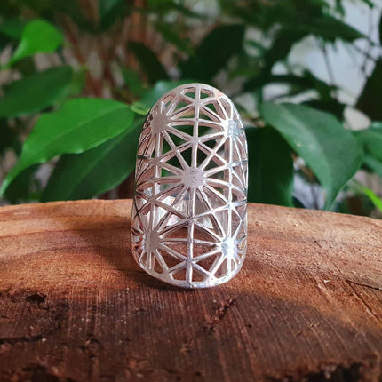 Large Geometric Stars Silver Ring / Boho / Ethnic / Rustic / Festival / Tribal / Hippie / Gypsy / Psy / Thumb / Psy