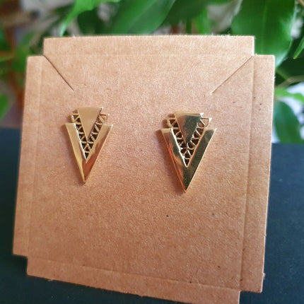 Contemporary Minimalist Gold Triangle Stud Earrings / Geometric Chic Ethnic Boho Bohemian Chic Gypsy Spiral Hippie Festival