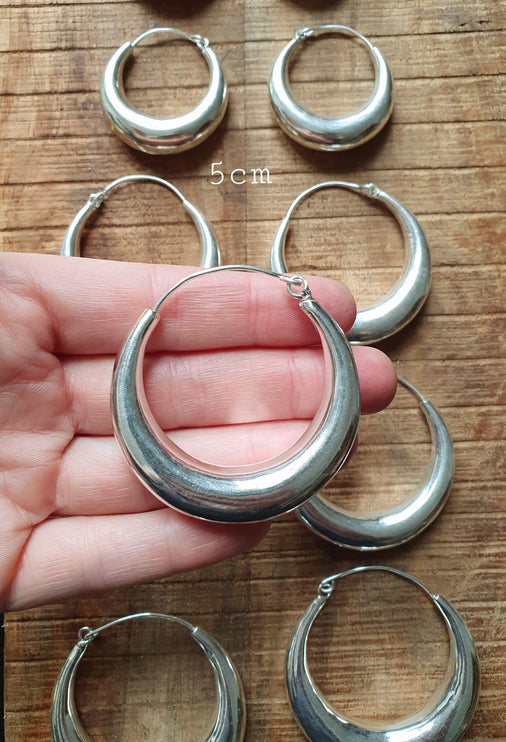 Chunky Silver Hoops; Thick Hoop Earrings Ethnic / Boho / Vintage Unisex / Mens / Rustic / Psy / Gypsy / Spiral / Hippie / Tribal