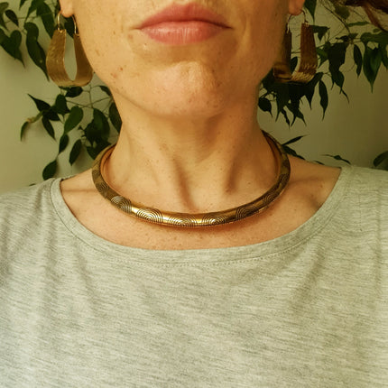 Ethnic Choker Brass Necklace / Rustic / Gypsy / Lightweight / Boho / Tribal / Hippie / Rustic / Vegan / Aztec