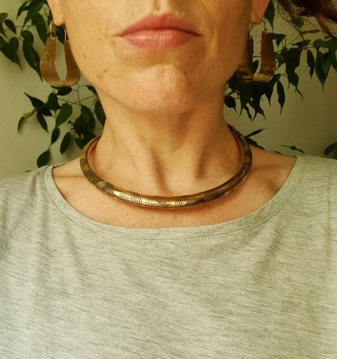 Ethnic Choker Brass Necklace / Rustic / Gypsy / Lightweight / Boho / Tribal / Hippie / Rustic / Vegan / Aztec