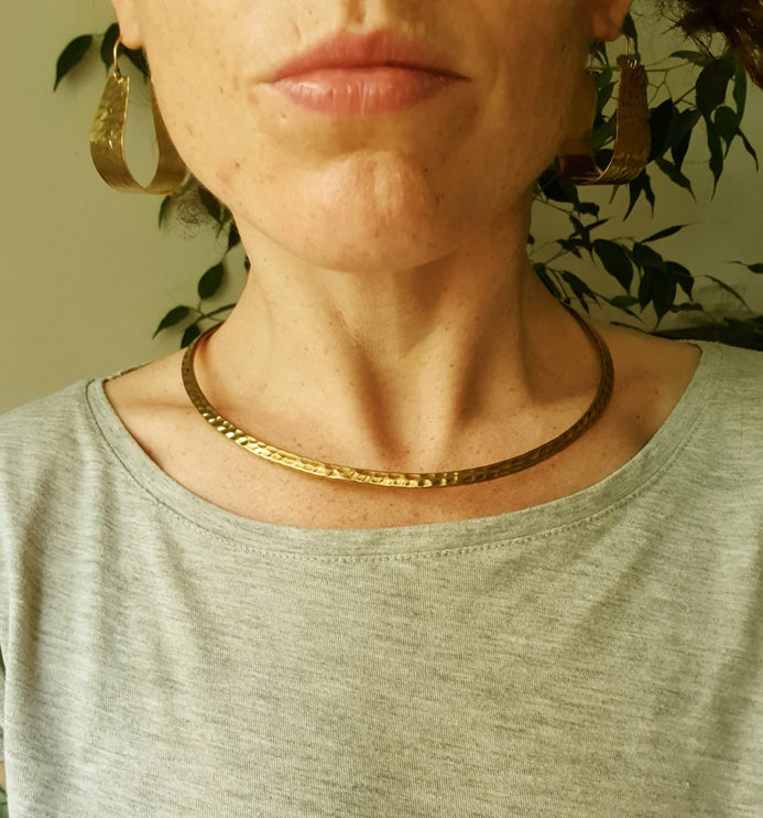 Ethnic Choker Brass Necklace / Rustic / Gypsy / Lightweight / Boho / Tribal / Hippie / Rustic / Vegan / Aztec