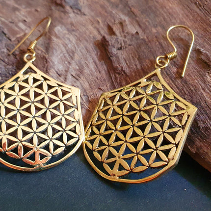 Mandala Flower Brass Dangle Earrings / Illuminati / Mandala / Geometric / Rustic / Hippie / Gypsy / Psy / Boho / Bohemian /