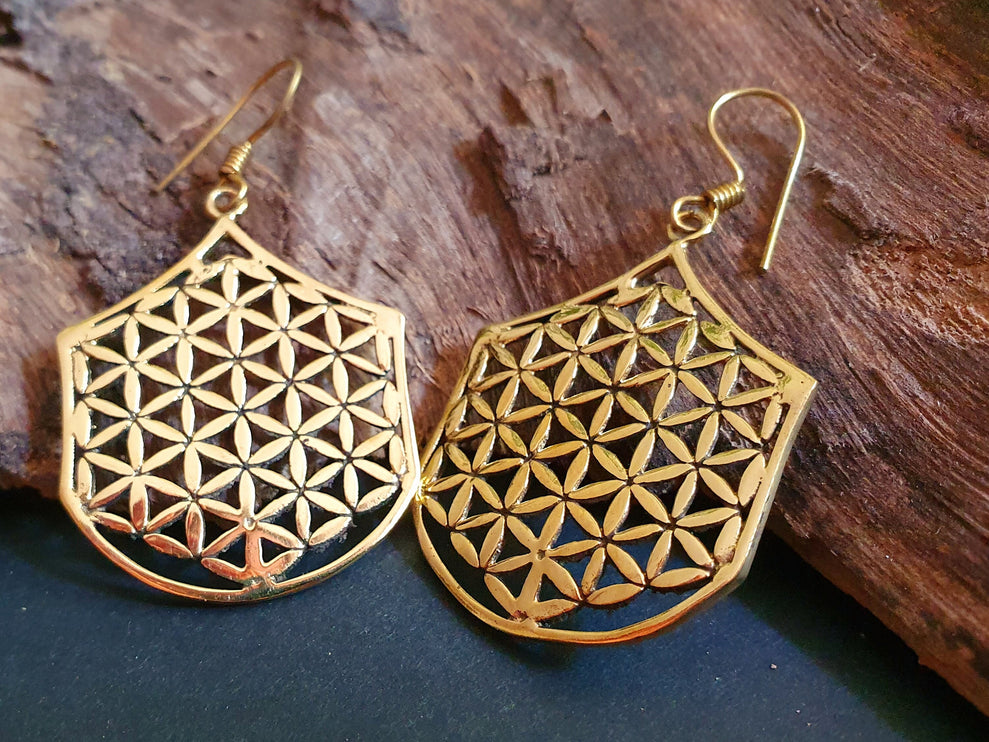 Mandala Flower Brass Dangle Earrings / Illuminati / Mandala / Geometric / Rustic / Hippie / Gypsy / Psy / Boho / Bohemian /