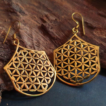 Mandala Flower Brass Dangle Earrings / Illuminati / Mandala / Geometric / Rustic / Hippie / Gypsy / Psy / Boho / Bohemian /