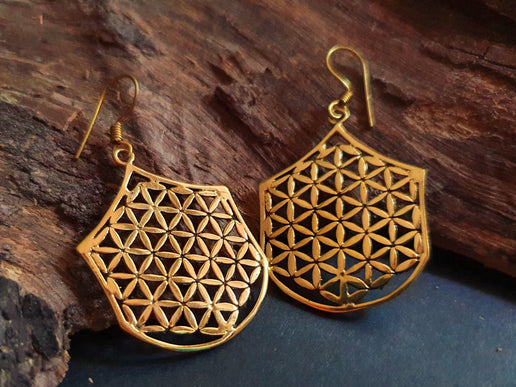 Mandala Flower Brass Dangle Earrings / Illuminati / Mandala / Geometric / Rustic / Hippie / Gypsy / Psy / Boho / Bohemian /