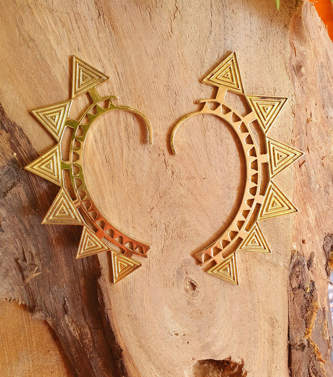 Ear Cuff Brass Aztec Triangles design / Tribal / Boho / Unisex / Mens Jewellery / Costume / Fancy Dress / Cosplay / Festival Jewellery /