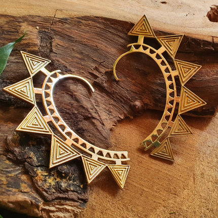 Ear Cuff Brass Aztec Triangles design / Tribal / Boho / Unisex / Mens Jewellery / Costume / Fancy Dress / Cosplay / Festival Jewellery /