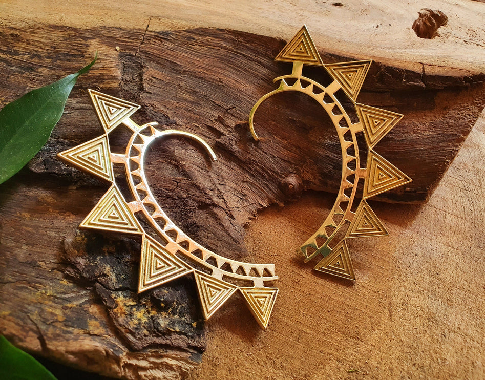 Ear Cuff Brass Aztec Triangles design / Tribal / Boho / Unisex / Mens Jewellery / Costume / Fancy Dress / Cosplay / Festival Jewellery /