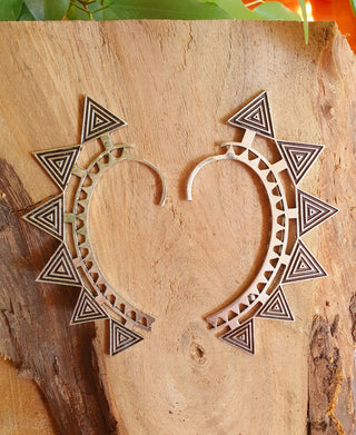 Ear Cuff Silver Aztec Triangles design / Tribal / Boho / Unisex / Mens Jewellery / Costume / Fancy Dress / Cosplay / Festival Jewellery /