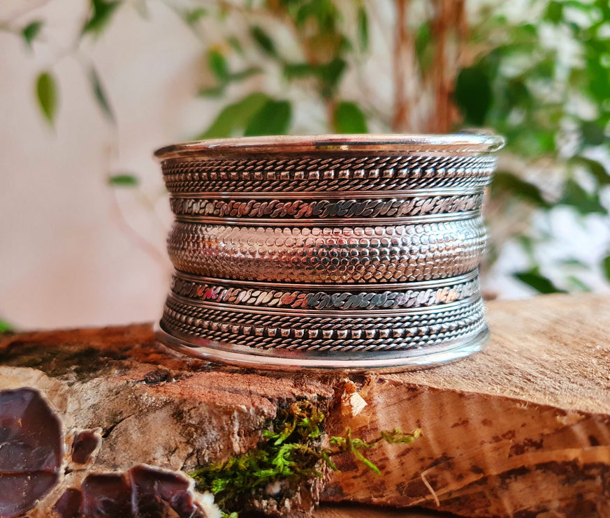 Textured Silver Cuff Bracelet / Tribal / Celtic / Boho / Ethnic / Rustic / Bohemian / Hippie / Gypsy / Jewellery / Adjustable