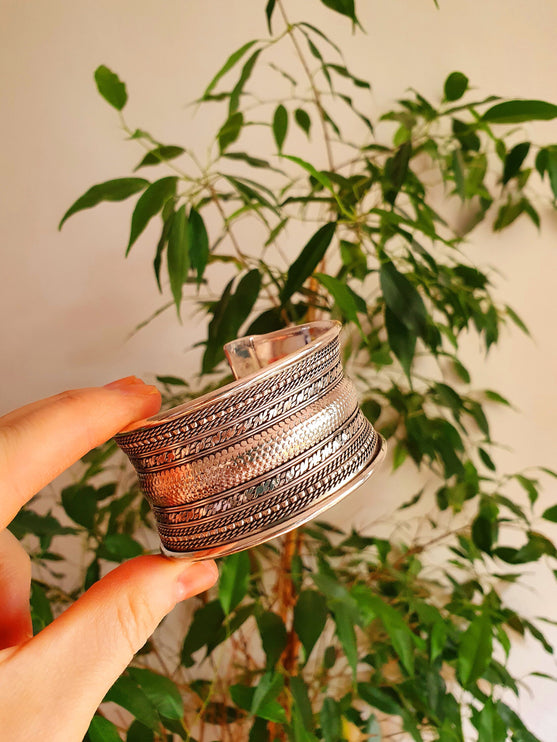 Textured Silver Cuff Bracelet / Tribal / Celtic / Boho / Ethnic / Rustic / Bohemian / Hippie / Gypsy / Jewellery / Adjustable