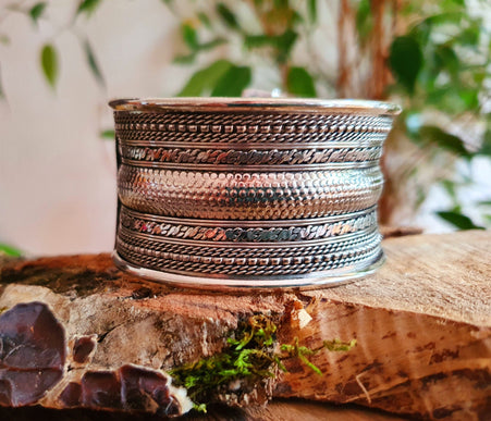 Textured Silver Cuff Bracelet / Tribal / Celtic / Boho / Ethnic / Rustic / Bohemian / Hippie / Gypsy / Jewellery / Adjustable