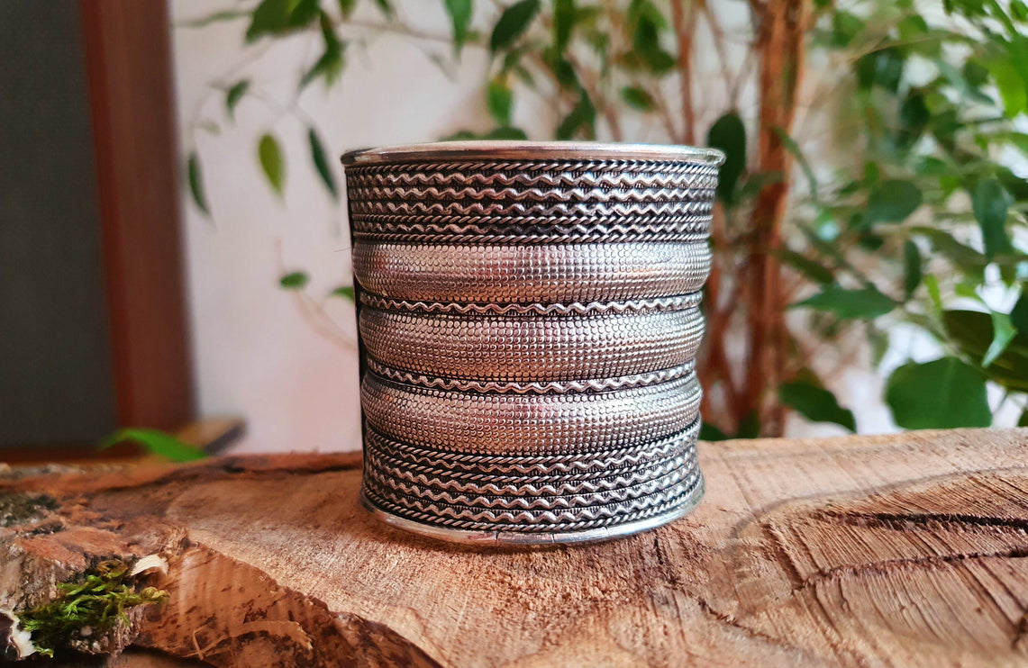 Large Silver Cuff Bracelet / Tribal / Celtic / Boho / Ethnic / Rustic / Bohemian / Hippie / Gypsy / Jewellery / Adjustable