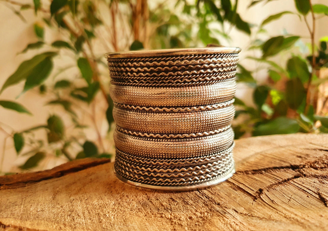 Large Silver Cuff Bracelet / Tribal / Celtic / Boho / Ethnic / Rustic / Bohemian / Hippie / Gypsy / Jewellery / Adjustable