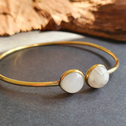 Moonstone Boho Bracelet / Bangle / Brass / Ethnic / Rustic / Bohemian / Hippie / Gypsy / Psy / Chic / Jewellery / Body / Adjustable