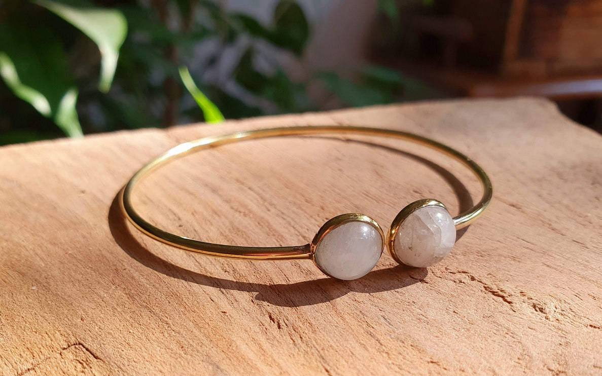 Moonstone Boho Bracelet / Bangle / Brass / Ethnic / Rustic / Bohemian / Hippie / Gypsy / Psy / Chic / Jewellery / Body / Adjustable