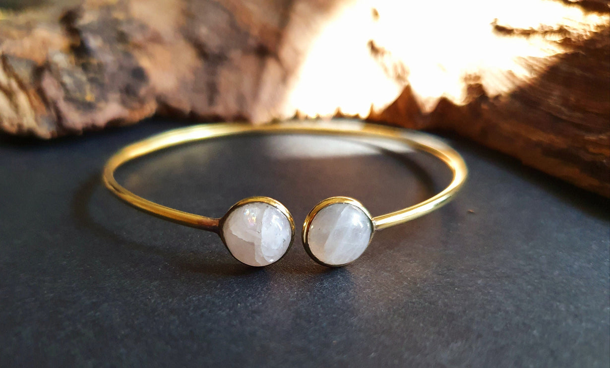 Moonstone Boho Bracelet / Bangle / Brass / Ethnic / Rustic / Bohemian / Hippie / Gypsy / Psy / Chic / Jewellery / Body / Adjustable