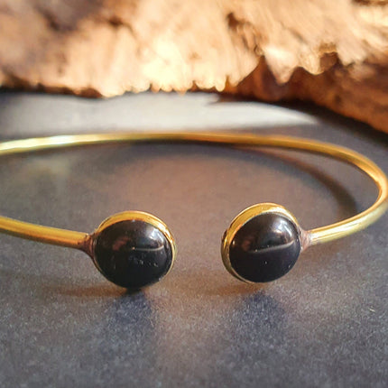 Boho Bracelet / Bangle / Black Onyx / Brass / Ethnic / Rustic / Bohemian / Hippie / Gypsy / Psy / Chic / Jewellery / Body / Adjustable